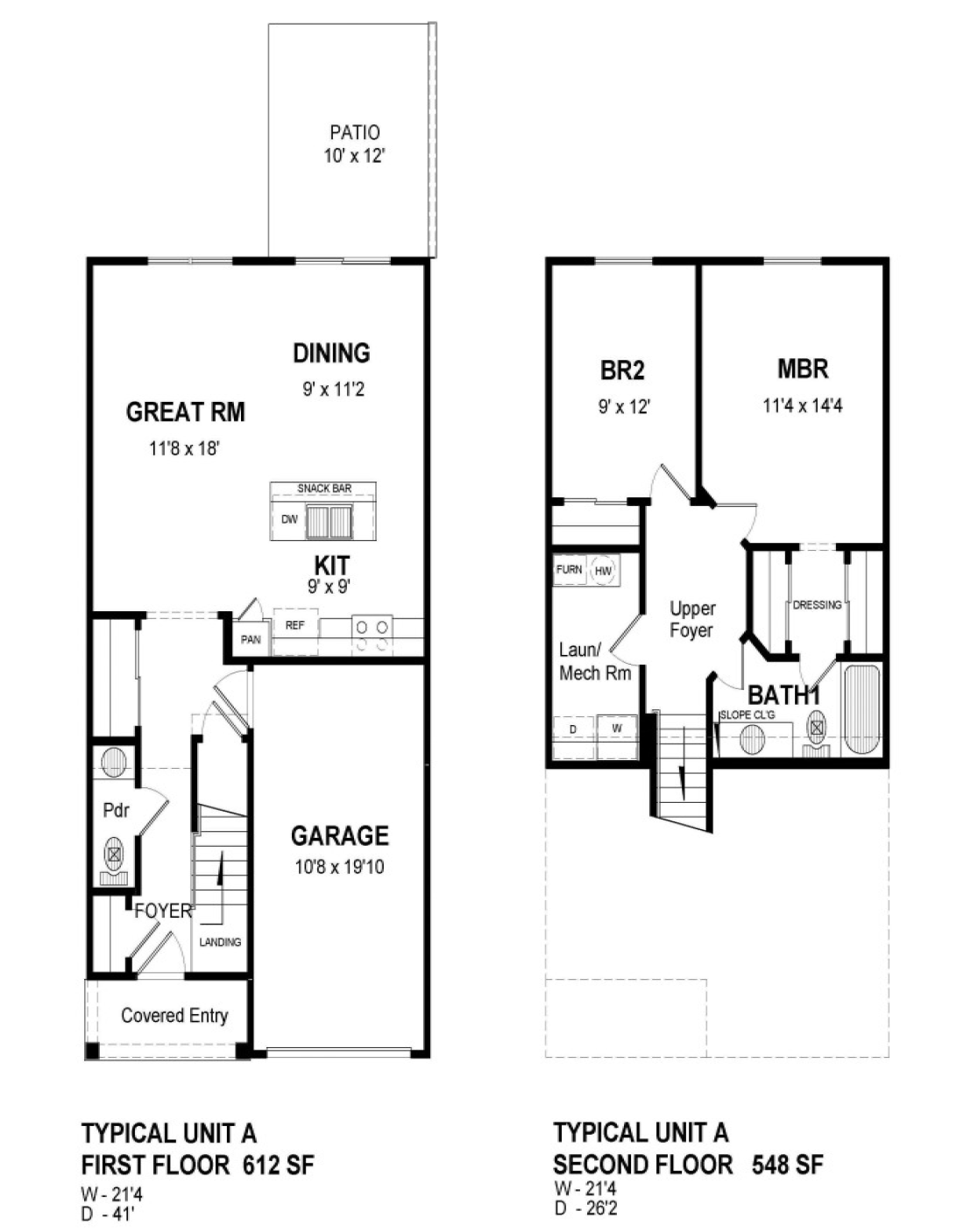 Floor plan for 2 beds, 1.5 baths, 1160 sqft